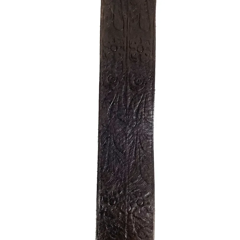Lauren Ralph Lauren Belt Women's Large Tooled Leather Brown Etched Floral 5-Hole